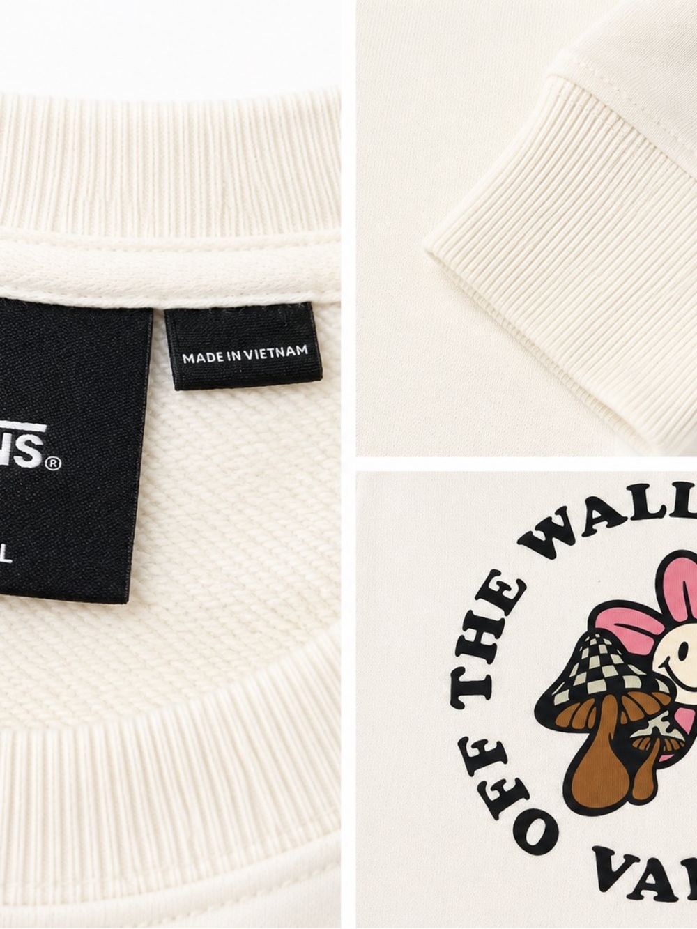 VANS Off-White Cream Crewneck Sweatshirt with Pink Flower Graphic - Picture 2 of 2